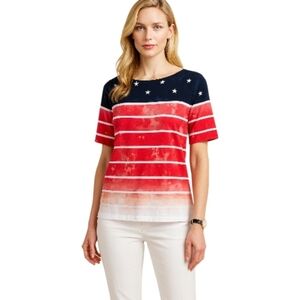 Karen Scott Blue and Red Boxy Polo T-Shirt. Size M.